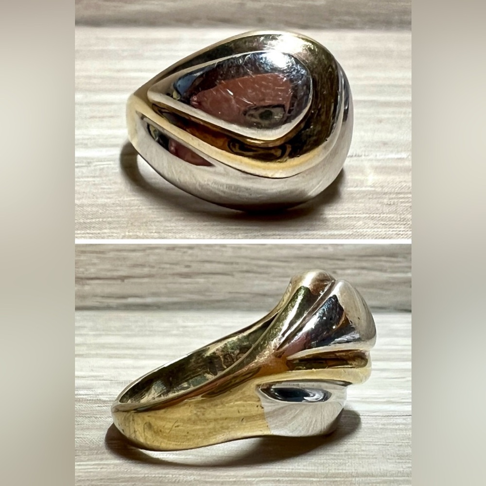 Vintage Designer Signed IBB Two Tone Sterling Silver Dome Ring, Size 6.5, 4.8g